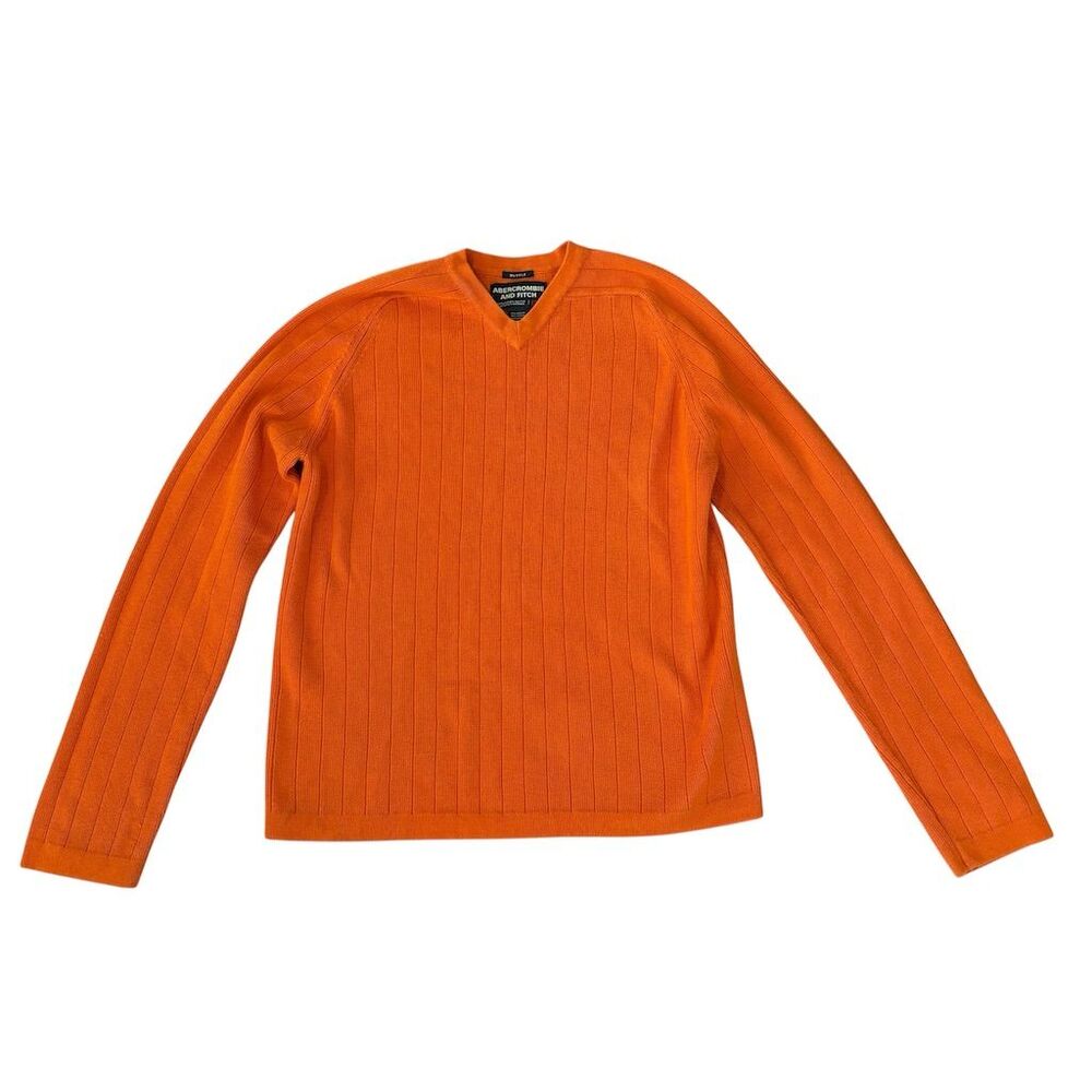 Vintage Abercrombie & Fitch Men's‎ Orange V-Neck Sweater Size M